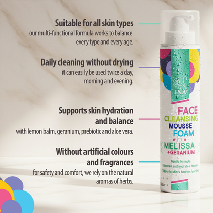 Natural Cleansing Foam for Face with Lemon Balm and Geranium - for every skin type